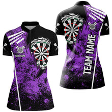 Load image into Gallery viewer, Personalized Grunge Women Darts Polo &amp; Quarter Zip Shirts Custom Retro Darts Team Jerseys | Purple TDM2568