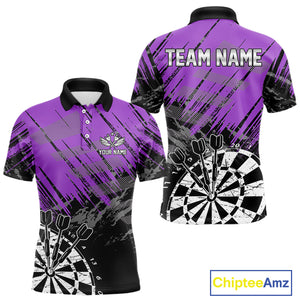 Purple Grunge Darts Shirts For Men Custom Darts Jerseys With Pocket Option TDM4856