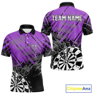 Purple Grunge Darts Shirts For Men Custom Darts Jerseys With Pocket Option TDM4856