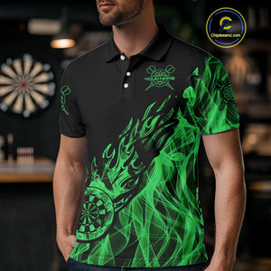 Black And Green Flame Fire Darts Polo & Quarter Zip Custom Dart Shirt For Men Dart Jerseys TDM4857