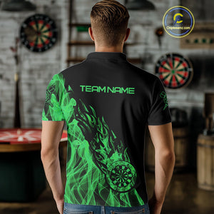 Black And Green Flame Fire Darts Polo & Quarter Zip Custom Dart Shirt For Men Dart Jerseys TDM4857