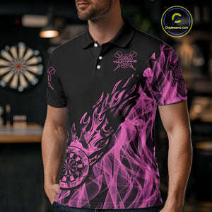 Black And Pink Flame Fire Darts Polo & Quarter Zip Custom Dart Shirt For Men Dart Jerseys TDM4858