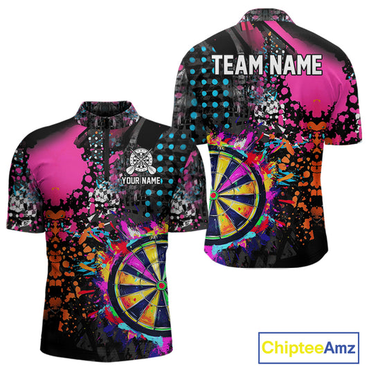 Personalized Colorful Grunge Funny Darts Shirt For Men Custom Darts Jersey Team Polo & 1/4 Zip TDM5068