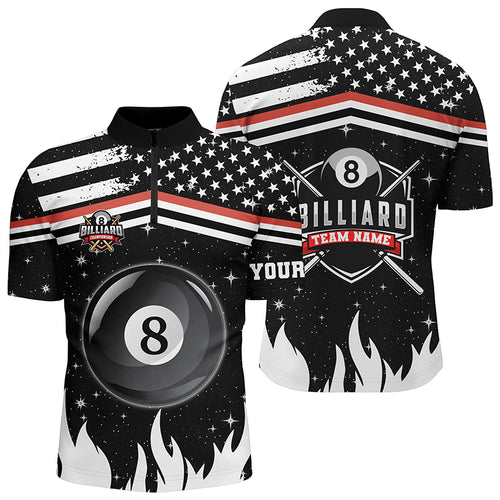 Personalized 3D Billiard 8 Ball Pool Men Quarter-Zip Shirts Custom US Flag Billiard Shirts TDM0619