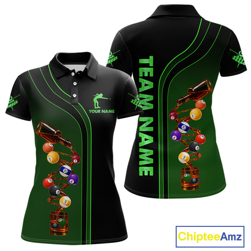 Funny DNA Wine Billiard Shirt For Women Custom Pool Team Shirts, Billiard Jersey Polo & Zip |Green TDM5283