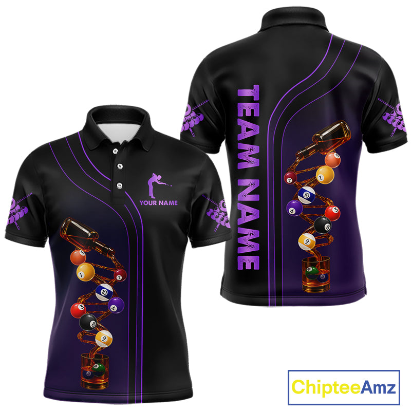Funny DNA Wine Billiard Shirt For Men Custom Pool Team Shirts, Billiard Jersey Polo & Zip |Purple TDM5284