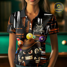 Load image into Gallery viewer, Personalized Orange Grunge Funny 8 Ball Billiard Shirt For Women, Pool Team Jersey Polo &amp; 1/4 Zip TDM5285