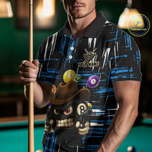 Load image into Gallery viewer, Personalized Blue Grunge Funny 8 Ball Billiard Shirt For Men, Pool Team Jersey Polo &amp; 1/4 Zip TDM5286
