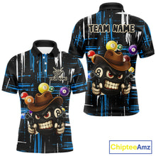 Load image into Gallery viewer, Personalized Blue Grunge Funny 8 Ball Billiard Shirt For Men, Pool Team Jersey Polo &amp; 1/4 Zip TDM5286