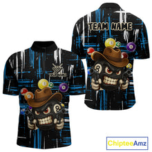 Load image into Gallery viewer, Personalized Blue Grunge Funny 8 Ball Billiard Shirt For Men, Pool Team Jersey Polo &amp; 1/4 Zip TDM5286