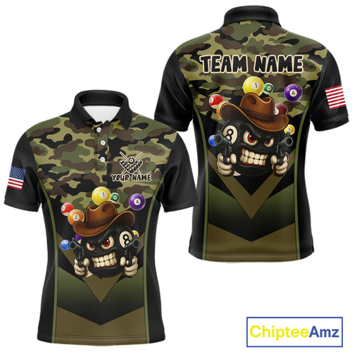 Personalized Green Camo Funny 8 Ball Billiard Shirt For Men Custom Pool Team Jersey Polo & 1/4 Zip TDM5287