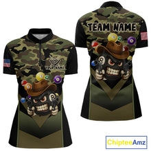 Load image into Gallery viewer, Personalized Green Camo Funny 8 Ball Billiard Shirt For Women Custom Pool Team Jersey Polo &amp; 1/4 Zip TDM5287