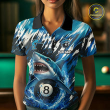 Load image into Gallery viewer, Blue Shark 8 Ball Billiard Shirt For Women Custom Billiard Jersey, Pool Team Shirt Polo &amp; 1/4 Zip TDM5290