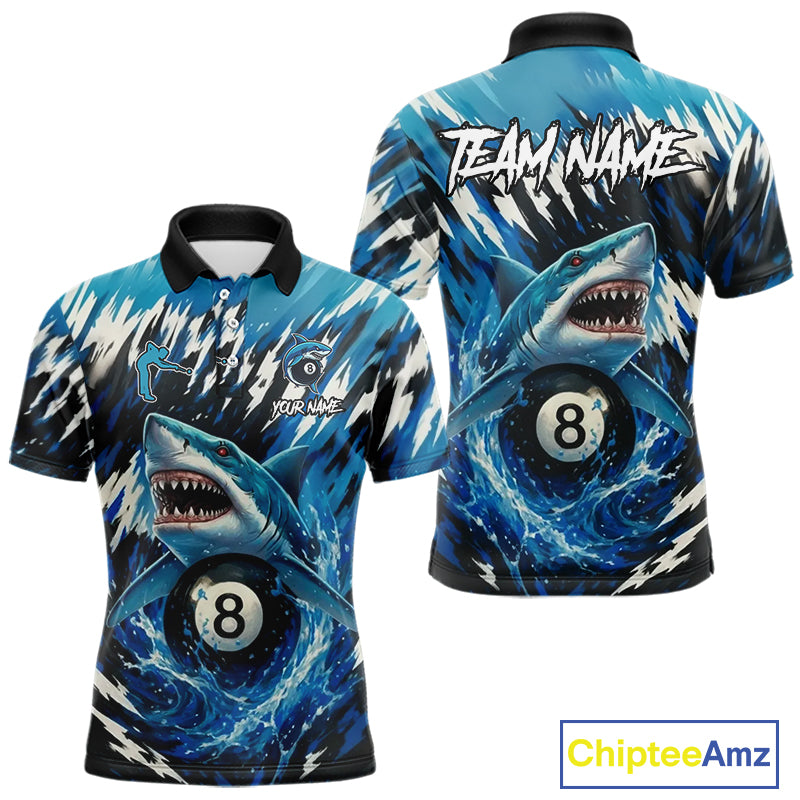 Blue Shark 8 Ball Billiard Shirt For Men Custom Billiard Jersey, Pool Team Shirt Polo & 1/4 Zip TDM5290