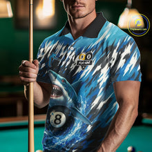Load image into Gallery viewer, Custom Funny Blue Shark 8 Ball &amp; 9 Ball Billiard Shirt For Men, Pool Team Shirt Polo &amp; 1/4 Zip TDM5291