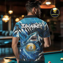 Load image into Gallery viewer, Custom Funny Blue Shark 8 Ball &amp; 9 Ball Billiard Shirt For Men, Pool Team Shirt Polo &amp; 1/4 Zip TDM5291