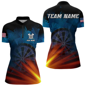 Glowing Orange And Blue Dart Polo & Quarter Zip Custom Women Dart Jerseys Team League Dart Shirts TDM3302