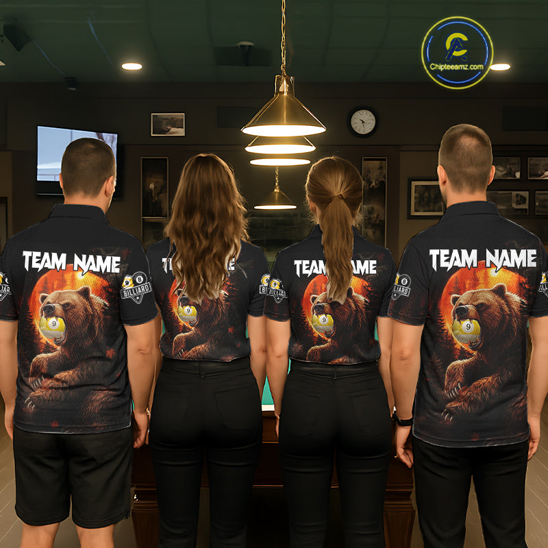 Personalized 8 Ball & 9 Ball Bear Billiard Shirt For Men Custom Pool Team Jersey Polo & 1/4 Zip TDM5549