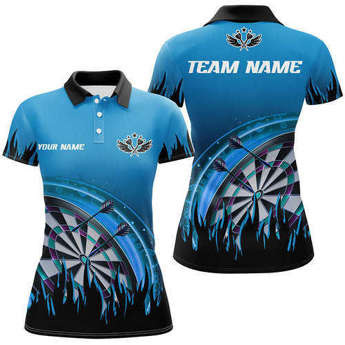 Personalized Blue Darts Flame Women Polo Shirts Custom Team League Darts Jersey Attire For Player TDM1519