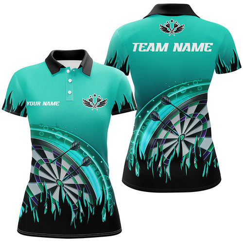 Personalized Turquoise Darts Flame Women Polo Shirt Custom Team League Darts Jersey Attire For Player TDM1520