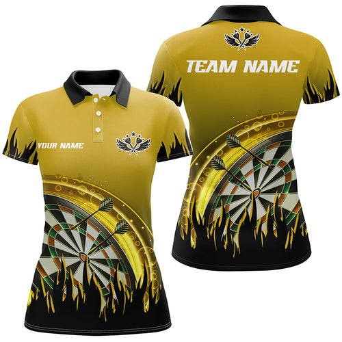Personalized Yellow Darts Flame Women Polo Shirts Custom Team League Darts Jersey Attire For Player TDM1522