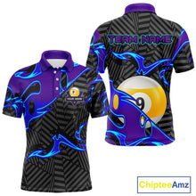 Load image into Gallery viewer, Personalized Blue Purple 9 Ball Pool Billiards Shirts For Men, Billiard Team Jersey Polo &amp;1/4 Zip TDM6403