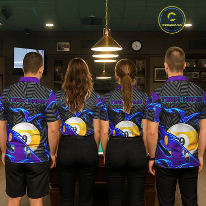 Personalized Blue Purple 9 Ball Pool Billiards Shirts For Women, Billiard Team Jersey Polo & 1/4 Zip TDM6403