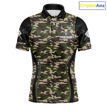 Load image into Gallery viewer, Personalized Green Camo Skull Billiard Shirt For Men, 9 Ball Billiard Team Jersey Polo &amp; 1/4 Zip TDM6401