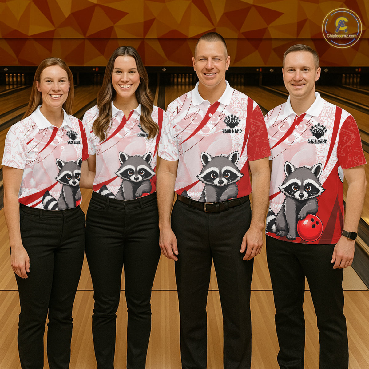 Custom Red Funny Raccoon Bowling Jersey For Men Custom Bowling Shirts Team Polo & Quarter Zip TDM6592