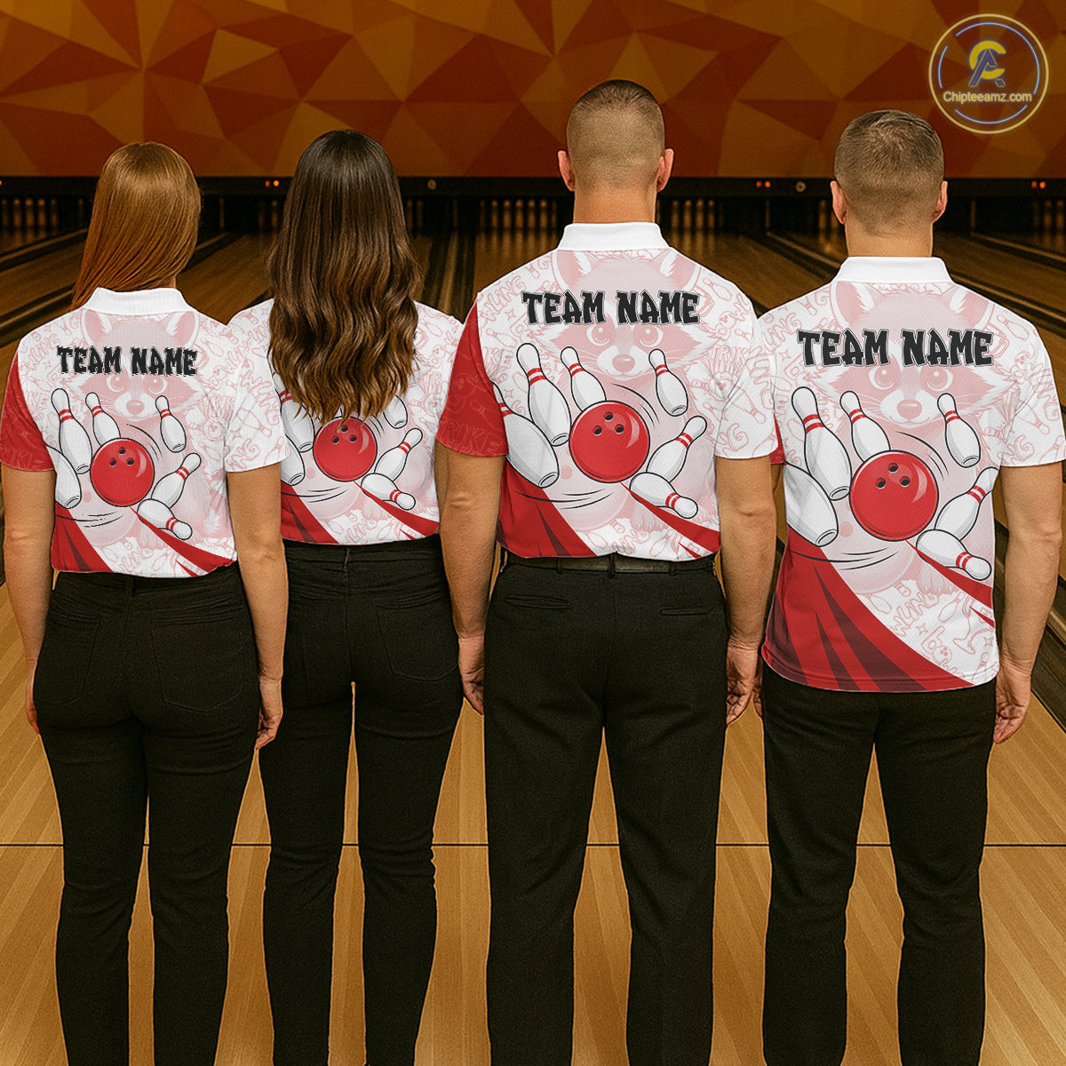 Custom Red Funny Raccoon Bowling Jersey For Men Custom Bowling Shirts Team Polo & Quarter Zip TDM6592