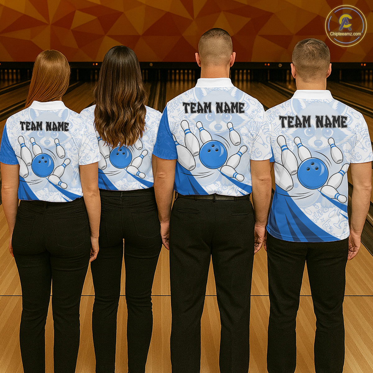 Custom Blue Funny Raccoon Bowling Jersey For Men Custom Bowling Shirts Team Polo & Quarter Zip TDM6593
