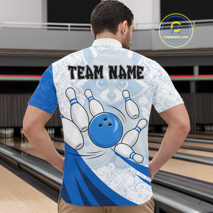 Custom Blue Funny Raccoon Bowling Jersey For Men Custom Bowling Shirts Team Polo & Quarter Zip TDM6593