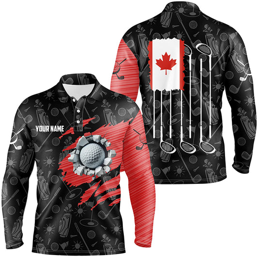 Retro Canada Flag Crack Golf Balls Custom Men Golf Polo Shirts, Patriotic Golf Shirts For Men TDM1890