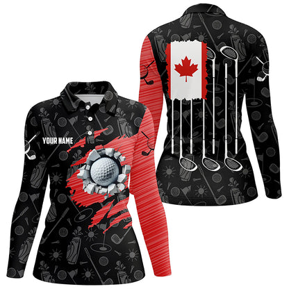Retro Canada Flag Crack Golf Balls Custom Women Golf Polo Shirts, Patriotic Golf Shirts For Ladies TDM1890