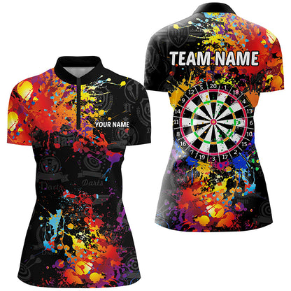 Personalized Dartboard Colorful Paint Custom Black Darts Shirts For Women, Grunge Style Darts Jerseys TDM1894