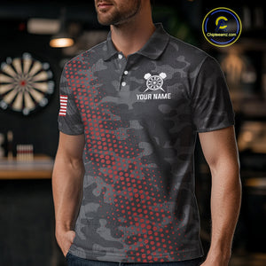 Red And Grey Camo Darts Shirt For Men Custom Camouflage Darts Team Jerseys Polo & Quarter Zip TDM4432