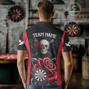 Black And Red Dartboard Roses And Skull Darts Shirt For Men Custom Darts Jersey Outfit, Dart Gift TDM4433