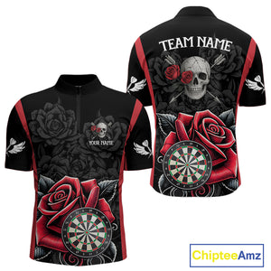 Black And Red Dartboard Roses And Skull Darts Shirt For Men Custom Darts Jersey Outfit, Dart Gift TDM4433