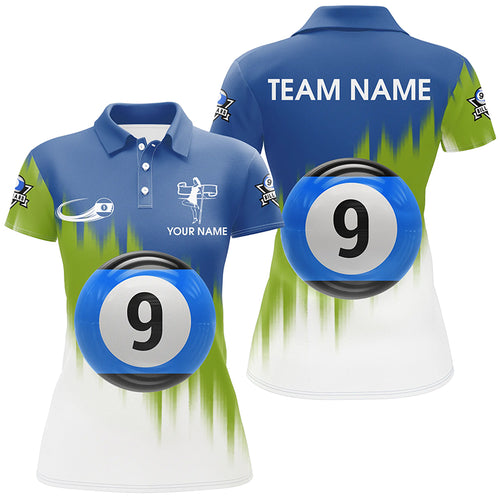 Personalized 9 Ball Pool Player Billiard Polo Shirts For Women, Custom Billiards Jerseys TDM0099