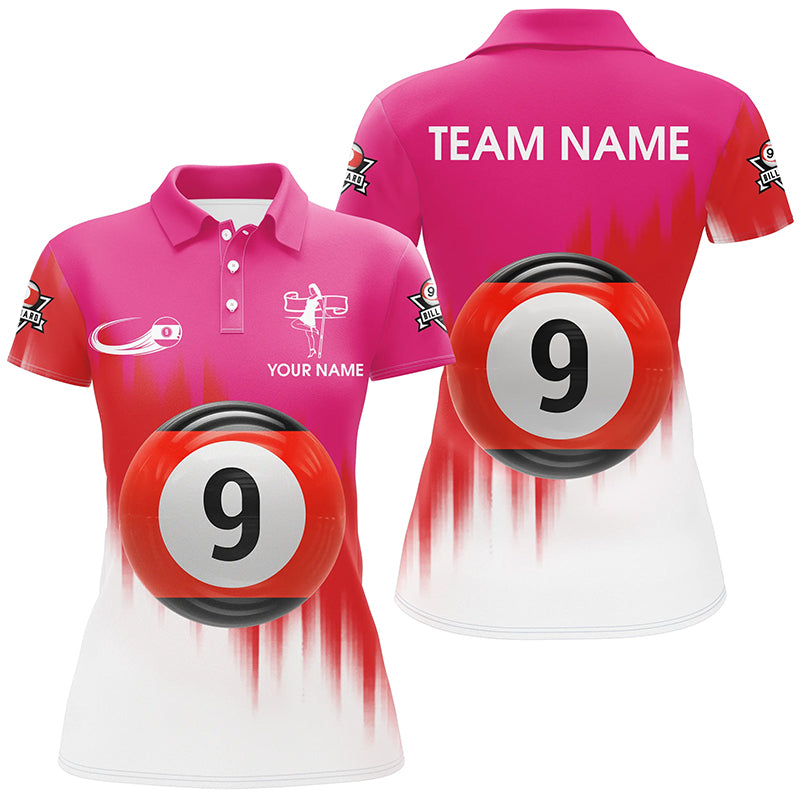 Personalized Billiard 9 Ball 3D Polo Shirts For Women, Custom Championship Billiard Shirts TDM0100