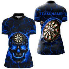 Load image into Gallery viewer, Personalized Fire Flame Skull Magma Pattern Women Darts Shirts, Dart League Shirts Team Jerseys |Blue TDM2585