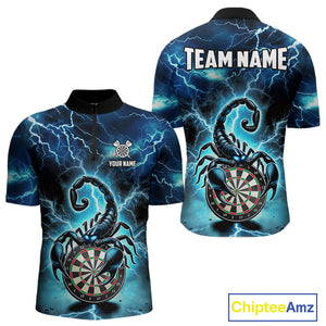 Blue Lightning Thunder Scorpion Darts Shirt Polo & 1/4 Zip For Men Custom Darts League Team Jersey TDM4864