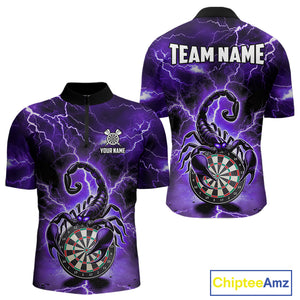 Purple Thunder Lightning Scorpion Darts Polo & 1/4 Zip For Men Custom Darts League Team Jersey TDM4865