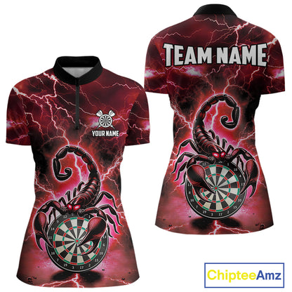 Red Lightning Thunder Scorpion Darts Shirt Polo & 1/4 Zip For Women Custom Darts League Team Jersey TDM4866