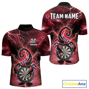 Red Lightning Thunder Scorpion Darts Shirt Polo & 1/4 Zip For Men Custom Darts League Team Jersey TDM4866