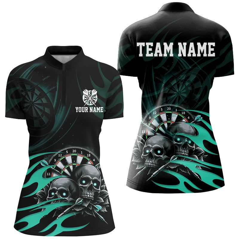 Funny Skull Turquoise Swirl Pattern Dart Shirts For Women Custom Dart Jerseys Dart Team Shirts TDM2836