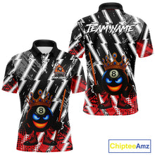 Load image into Gallery viewer, Funny 8 Ball Pool Crown Billiard Shirt For Men Custom Billiard Jersey Team Polo &amp; 1/4 Zip |Red TDM5081