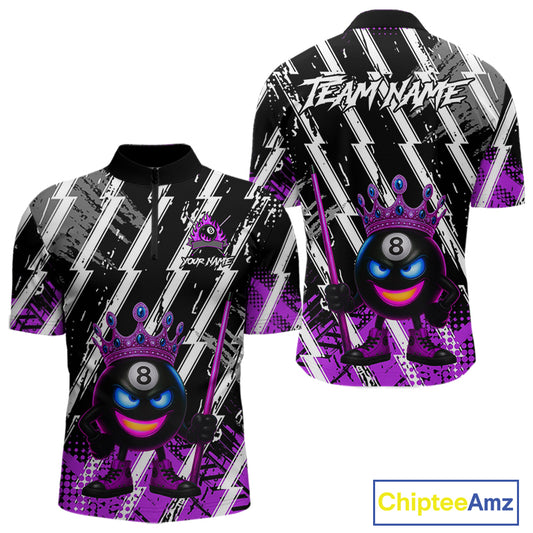 Funny 8 Ball Pool Crown Billiard Shirt For Men Custom Billiard Jersey Team Polo & 1/4 Zip |Purple TDM5083