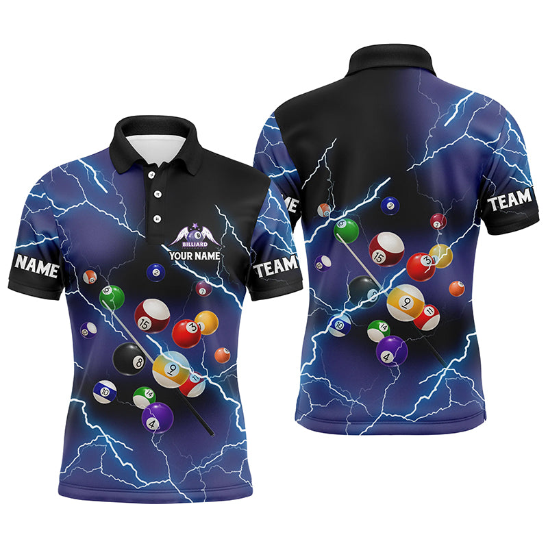 Personalized Billiard Balls Thunder Lightning Purple Version Custom Name 3D Polo Shirts For Men TDM0624
