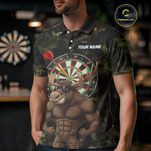 Load image into Gallery viewer, Personalized Green Camo Funny Moose Darts Shirts For Men Custom Darts Jersey Team Polo &amp; 1/4 Zip TDM5301
